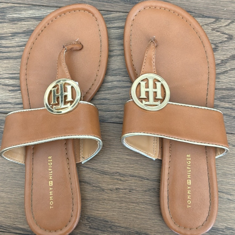Tommy Hilfiger Women's Brown Sandals with Gold Accent